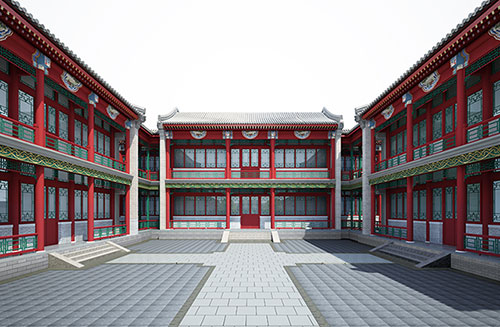 博厚镇北京四合院设计古建筑鸟瞰图展示