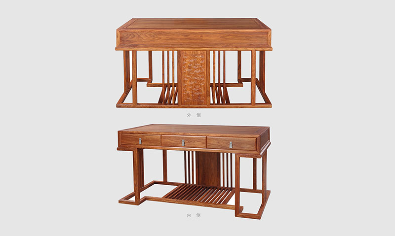 博厚镇 别墅中式家居书房装修实木书桌效果图